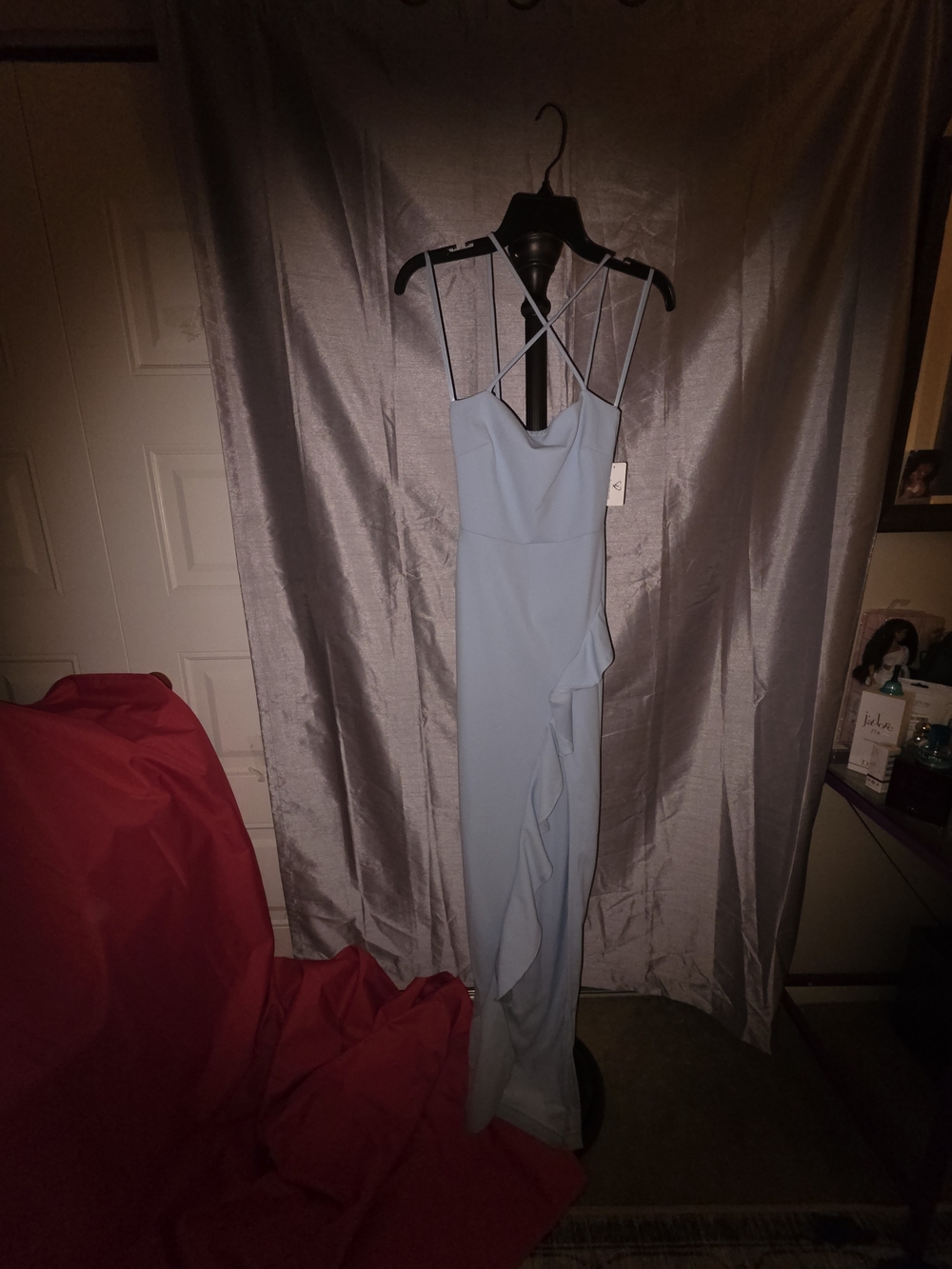 Windsor Light Blue Crisscross Strap Ruffle Gown